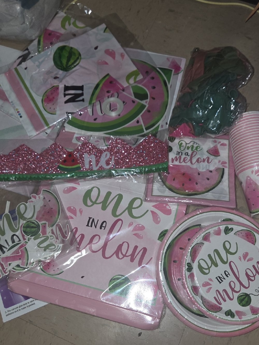 One in a Melon Pink Party Plate and Napkin Set - Watermelon Theme